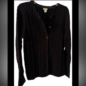Womens LL Bean Black Cable Knit Cotton Cardigan XL EUC